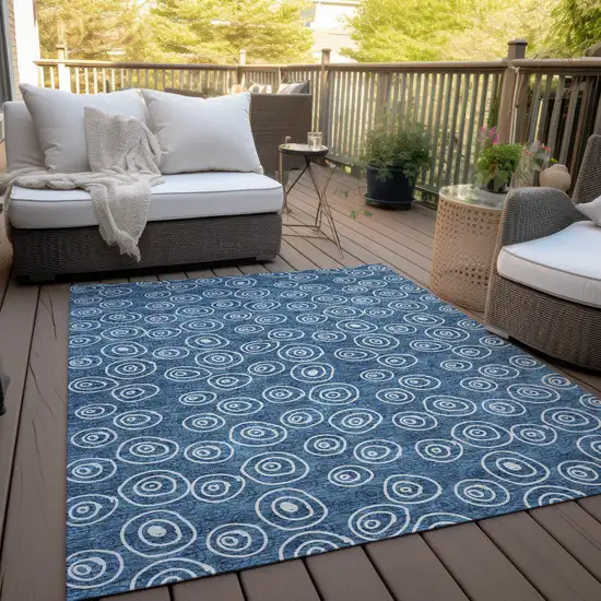 Navy Blue And Ivory Geometric Washable Indoor Outdoor Area Rug Photo 9