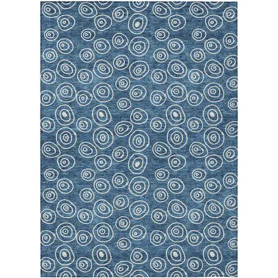 Navy Blue And Ivory Geometric Washable Indoor Outdoor Area Rug Photo 1