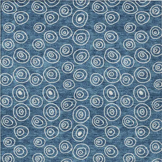 Navy Blue And Ivory Geometric Washable Indoor Outdoor Area Rug Photo 5