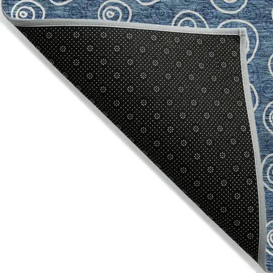 Navy Blue And Ivory Geometric Washable Indoor Outdoor Area Rug Photo 2