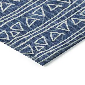 Photo of Navy Blue And Ivory Geometric Washable Indoor Outdoor Area Rug