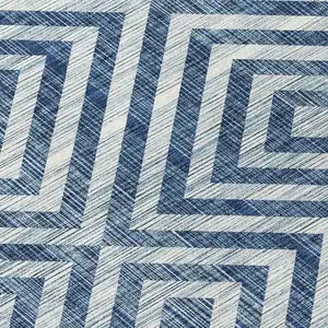 Photo of Navy Blue And Ivory Geometric Washable Indoor Outdoor Area Rug