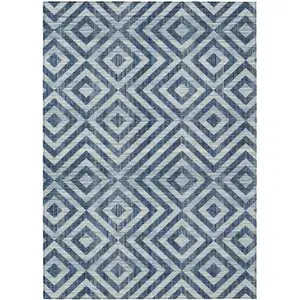 Photo of Navy Blue And Ivory Geometric Washable Indoor Outdoor Area Rug