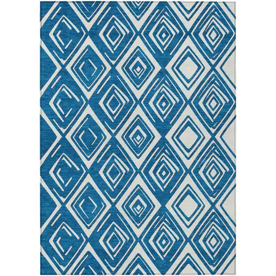 Navy Blue And Ivory Geometric Washable Indoor Outdoor Area Rug Photo 2