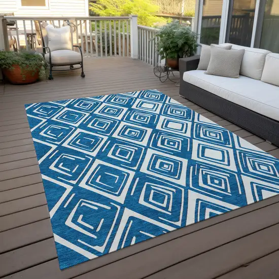 Navy Blue And Ivory Geometric Washable Indoor Outdoor Area Rug Photo 9