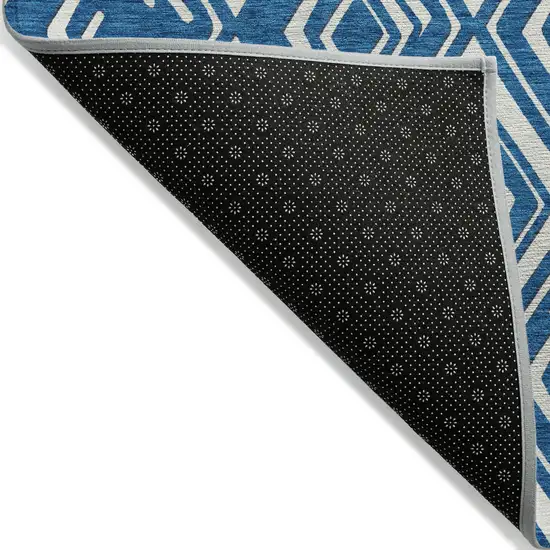 Navy Blue And Ivory Geometric Washable Indoor Outdoor Area Rug Photo 4