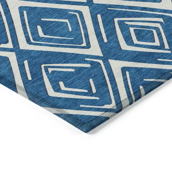 Navy Blue And Ivory Geometric Washable Indoor Outdoor Area Rug Photo 5