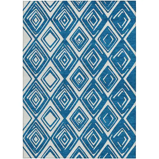 Navy Blue And Ivory Geometric Washable Indoor Outdoor Area Rug Photo 8