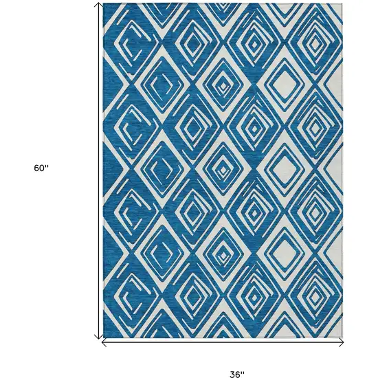 Navy Blue And Ivory Geometric Washable Indoor Outdoor Area Rug Photo 3