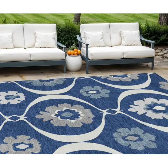 Navy Blue And Ivory Medallion Washable Indoor Outdoor Area Rug Photo 1