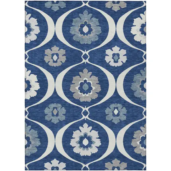 Navy Blue And Ivory Medallion Washable Indoor Outdoor Area Rug Photo 2