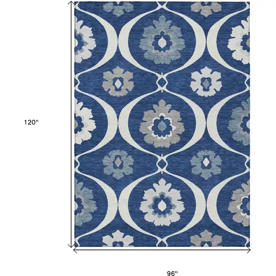 Navy Blue And Ivory Medallion Washable Indoor Outdoor Area Rug Photo 3