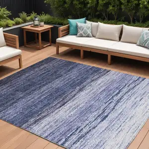 Photo of Navy Blue And Ivory Ombre Washable Indoor Outdoor Area Rug