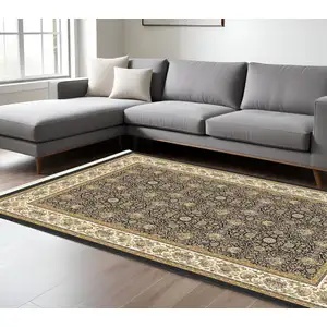 Photo of Navy Blue And Ivory Oriental Area Rug With Fringe