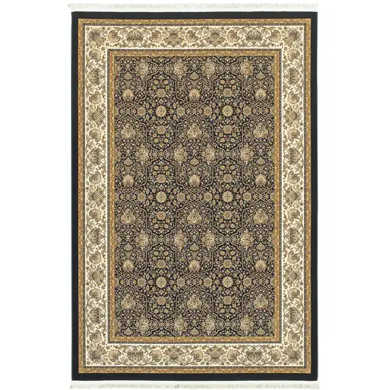 Navy Blue And Ivory Oriental Area Rug With Fringe Photo 4