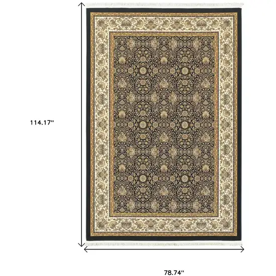 Navy Blue And Ivory Oriental Area Rug With Fringe Photo 3