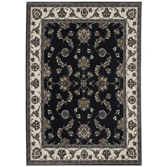 Navy Blue And Ivory Oriental Area Rug With Fringe Photo 4