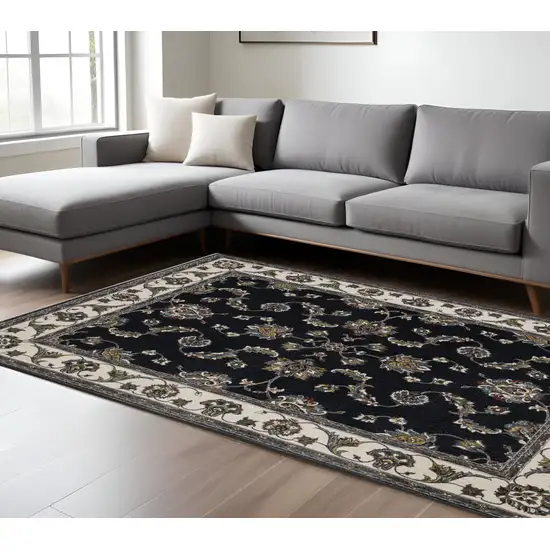 Navy Blue And Ivory Oriental Area Rug With Fringe Photo 1