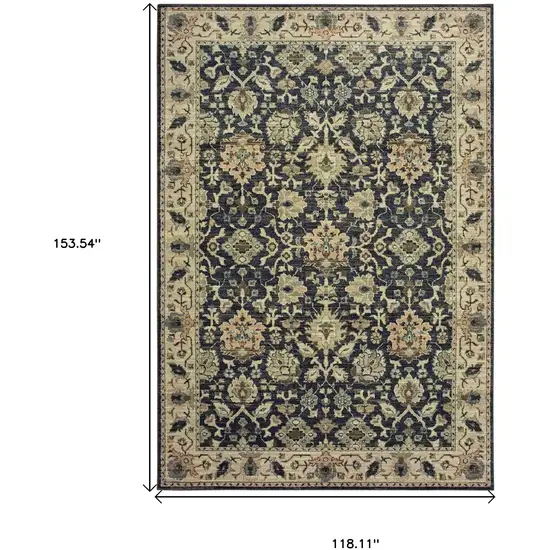 Navy Blue And Ivory Oriental Area Rug Photo 3