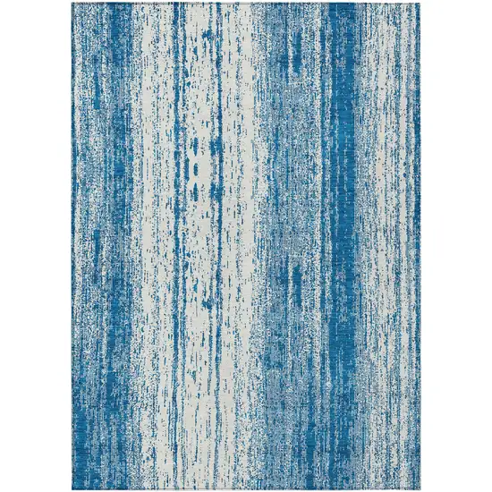 Navy Blue And Ivory Striped Washable Indoor Outdoor Area Rug Photo 2