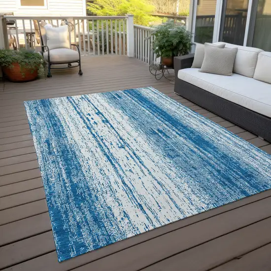 Navy Blue And Ivory Striped Washable Indoor Outdoor Area Rug Photo 7