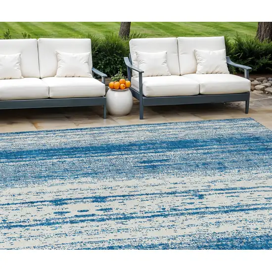 Navy Blue And Ivory Striped Washable Indoor Outdoor Area Rug Photo 1