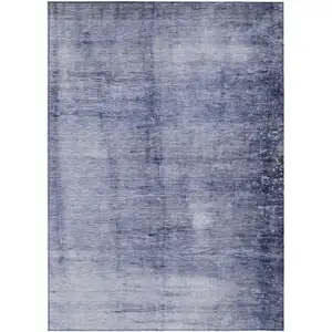 Photo of Navy Blue And Sky Blue Abstract Washable Indoor Outdoor Area Rug