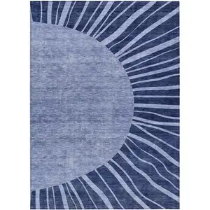 Photo of Navy Blue And Sky Blue Abstract Washable Indoor Outdoor Area Rug