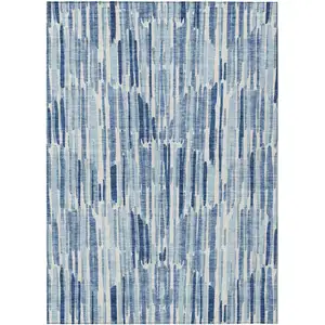 Photo of Navy Blue And Sky Blue Abstract Washable Indoor Outdoor Area Rug