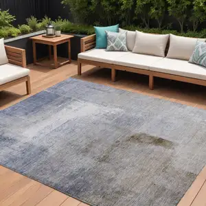 Photo of Navy Blue And Sky Blue Abstract Washable Indoor Outdoor Area Rug