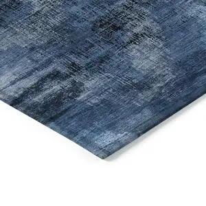 Photo of Navy Blue And Sky Blue Abstract Washable Indoor Outdoor Area Rug