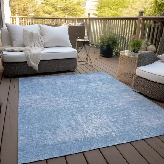 Navy Blue And Sky Blue Abstract Washable Indoor Outdoor Area Rug Photo 7