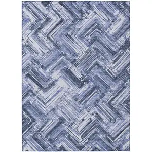 Photo of Navy Blue And Sky Blue Geometric Washable Indoor Outdoor Area Rug