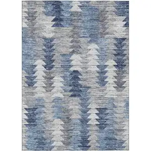 Photo of Navy Blue And Sky Blue Geometric Washable Indoor Outdoor Area Rug