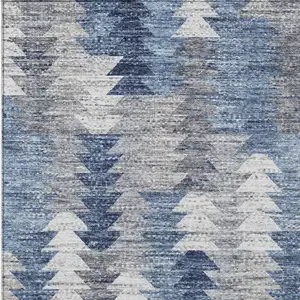 Photo of Navy Blue And Sky Blue Geometric Washable Indoor Outdoor Area Rug