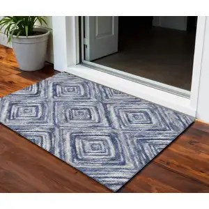 Photo of Navy Blue And Sky Blue Geometric Washable Indoor Outdoor Area Rug