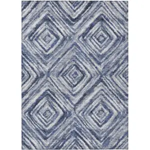 Photo of Navy Blue And Sky Blue Geometric Washable Indoor Outdoor Area Rug