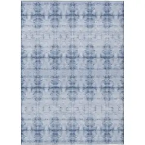 Photo of Navy Blue And Sky Blue Geometric Washable Indoor Outdoor Area Rug