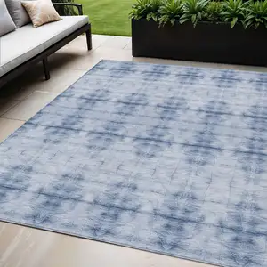 Photo of Navy Blue And Sky Blue Geometric Washable Indoor Outdoor Area Rug