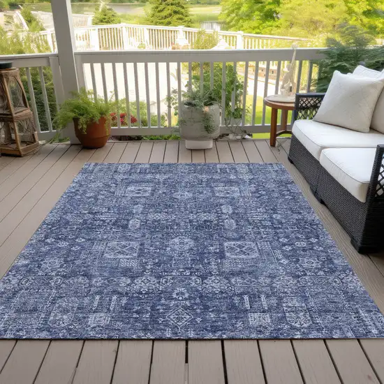 Navy Blue And Sky Blue Oriental Washable Indoor Outdoor Area Rug Photo 8