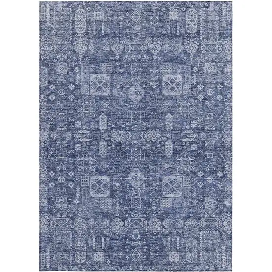 Navy Blue And Sky Blue Oriental Washable Indoor Outdoor Area Rug Photo 4