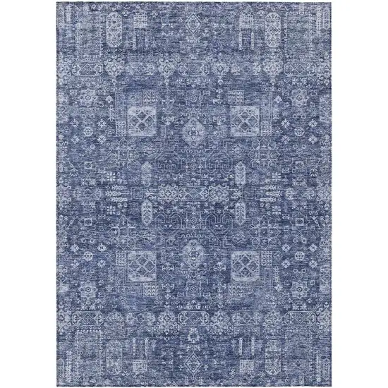 Navy Blue And Sky Blue Oriental Washable Indoor Outdoor Area Rug Photo 2