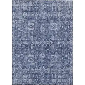 Photo of Navy Blue And Sky Blue Oriental Washable Indoor Outdoor Area Rug