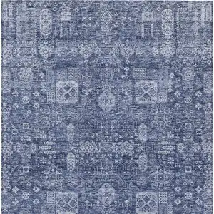 Photo of Navy Blue And Sky Blue Oriental Washable Indoor Outdoor Area Rug