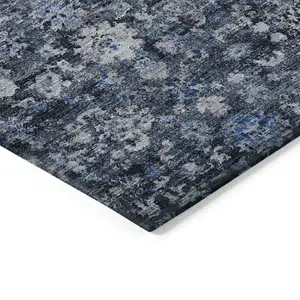 Photo of Navy Blue And Sky Blue Oriental Washable Indoor Outdoor Area Rug