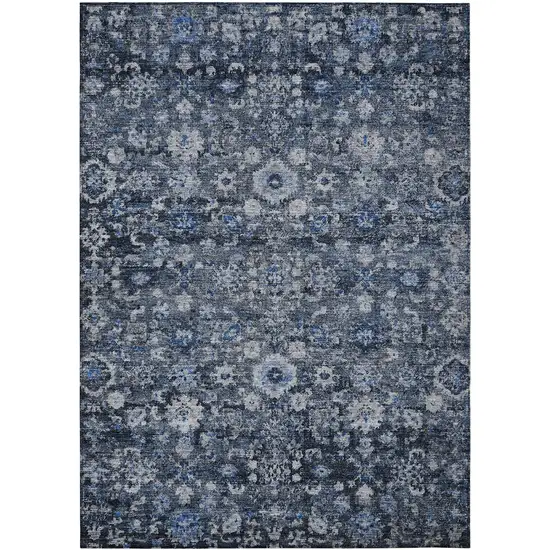 Navy Blue And Sky Blue Oriental Washable Indoor Outdoor Area Rug Photo 2