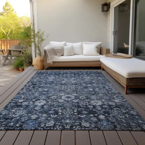 Navy Blue And Sky Blue Oriental Washable Indoor Outdoor Area Rug Photo 7