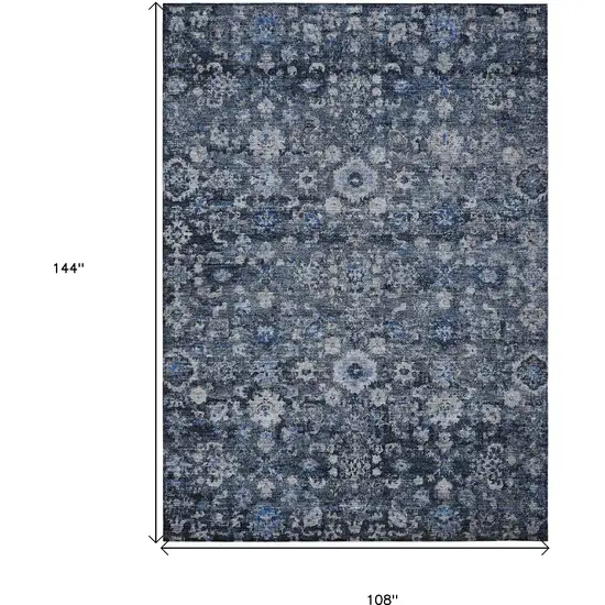 Navy Blue And Sky Blue Oriental Washable Indoor Outdoor Area Rug Photo 3