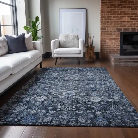 Navy Blue And Sky Blue Oriental Washable Indoor Outdoor Area Rug Photo 8