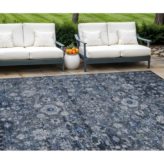 Navy Blue And Sky Blue Oriental Washable Indoor Outdoor Area Rug Photo 1